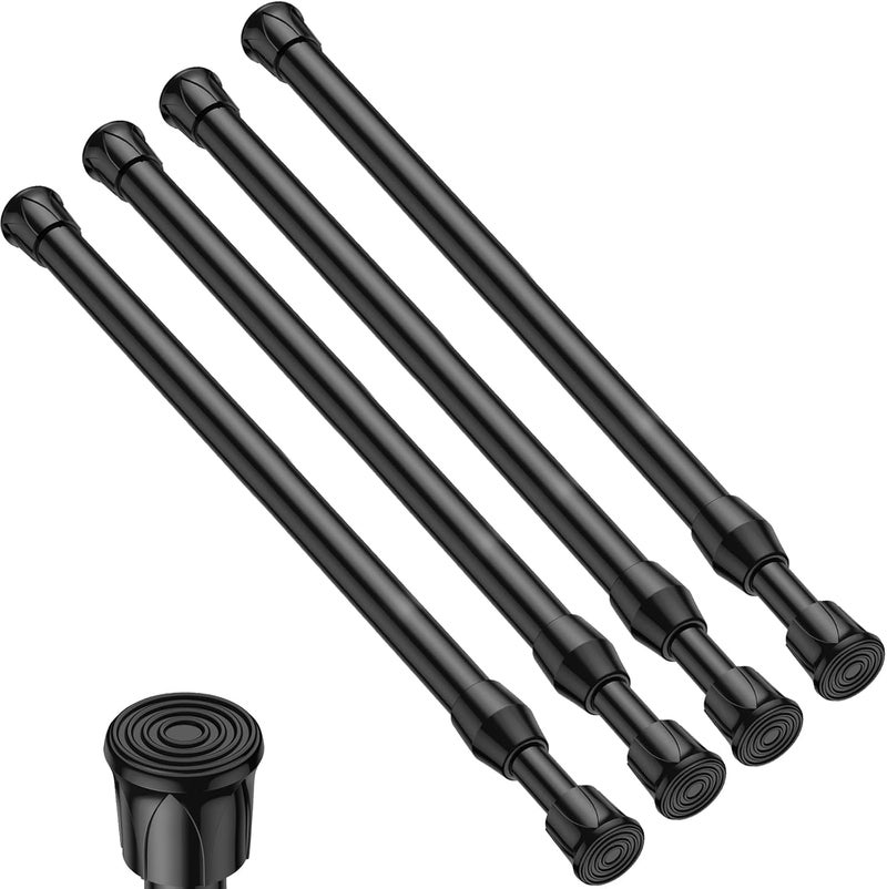 ZipGlo Tension Curtain Rod 17-28 inch Small Tension Rods Black Adjustable Spring Tension Curtain Rods 4PCS Mini Curtain Rod Short for Cupboard Closet Rod Kitchen Drawers No Drill Cupboard Cabinets - Image 1